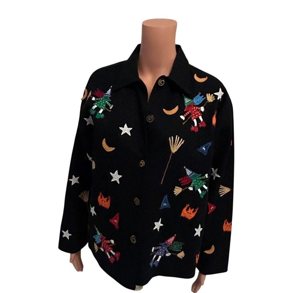 Life Style Vintage Halloween embroidered button down jacket Size Med